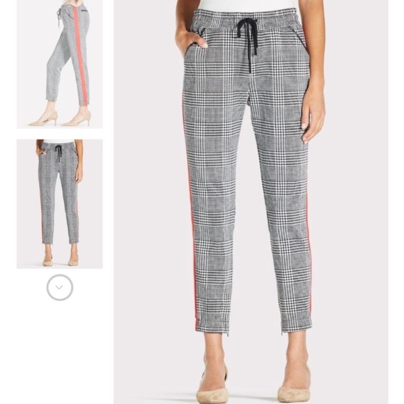 David Lerner x Evereve Slim Track Jogger with Trim Size XL Plaid Red Stripe L3 - Picture 2 of 9